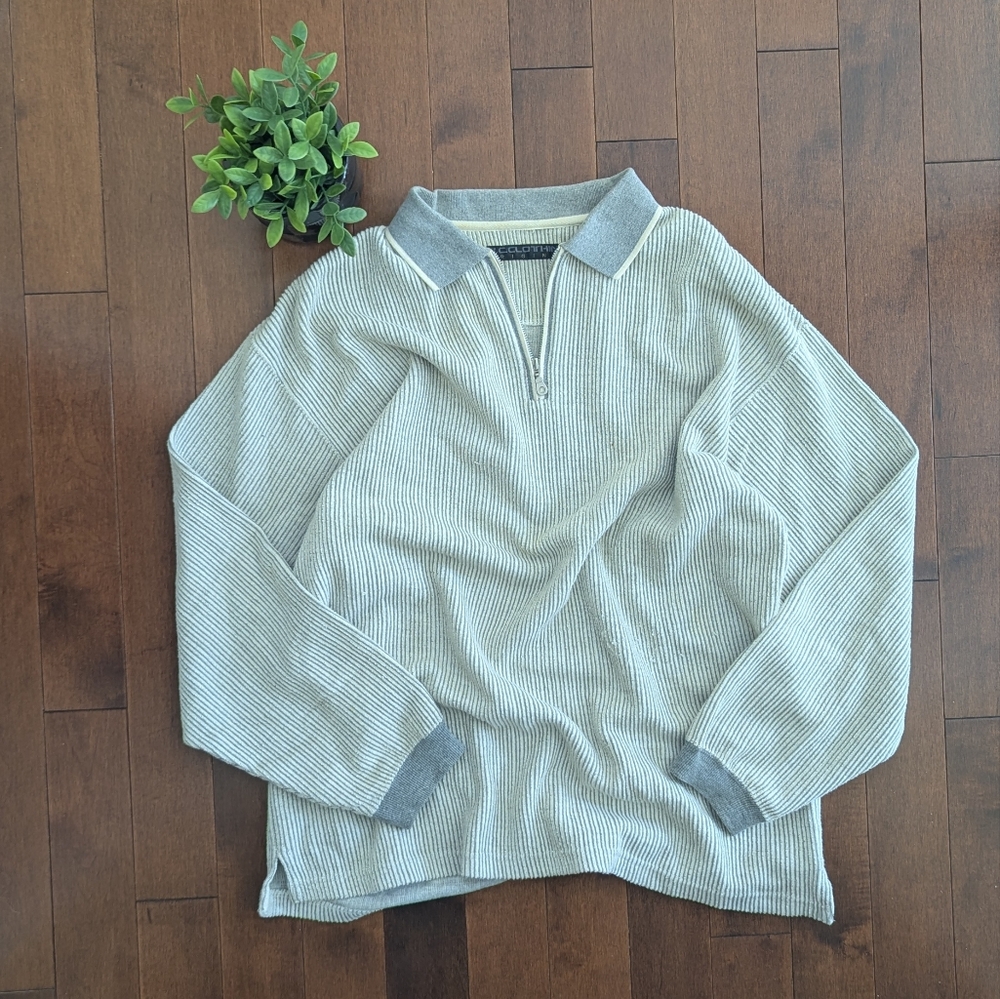 RIBBED KNIT VINTAGE QUARTER ZIP SWEATER